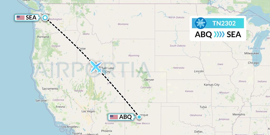 TN2302 Air Tahiti Nui Flight Map: Albuquerque to Seattle
