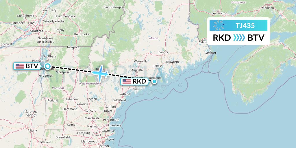TJ435 Tradewind Aviation Flight Map: Rockland to Burlington
