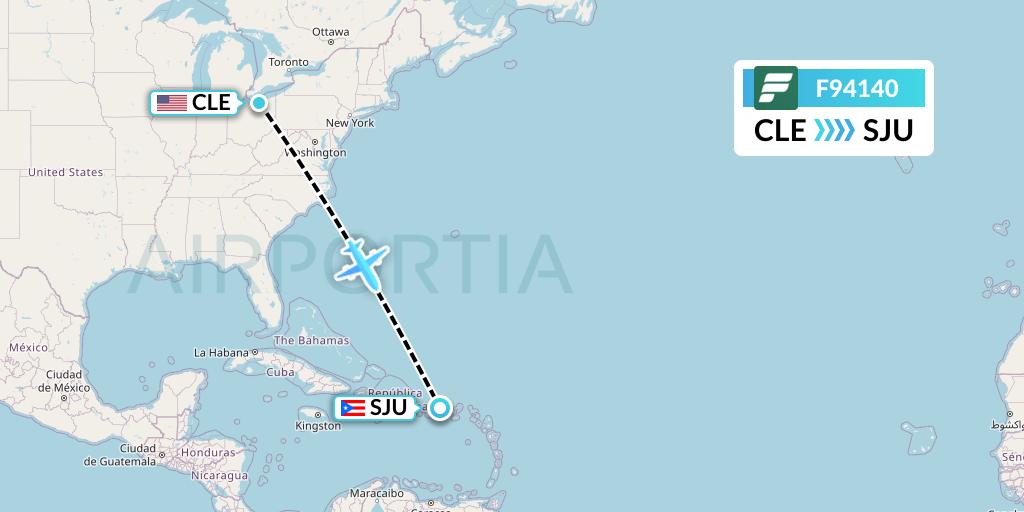 F94140 Frontier Airlines Flight Map: Cleveland to San Juan