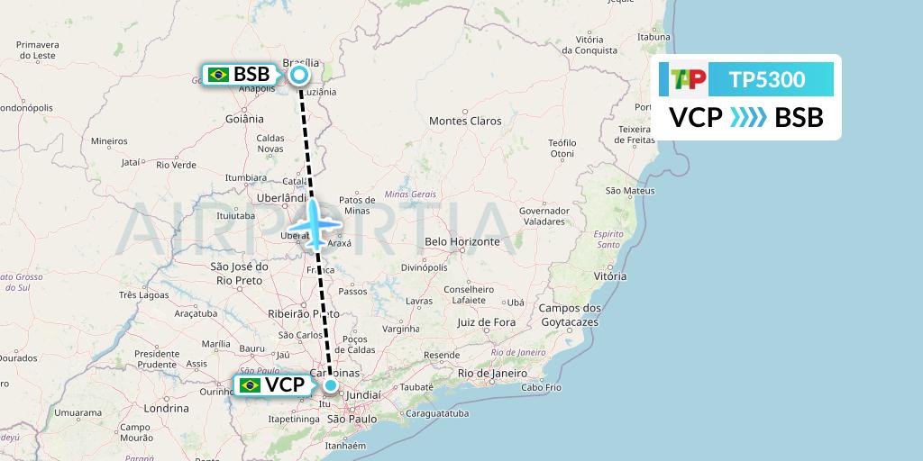 TP5300 TAP Portugal Flight Map: Campinas to Brasilia
