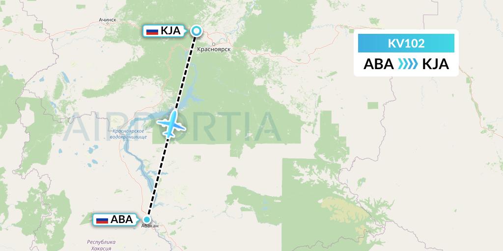 KV102 KrasAvia Flight Map: Abakan to Krasnoyarsk