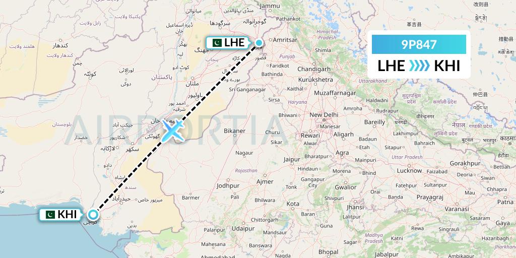 9P847 Fly Jinnah Flight Map: Lahore to Karachi