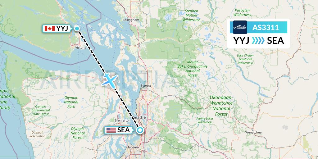 AS3311 Alaska Airlines Flight Map: Victoria to Seattle