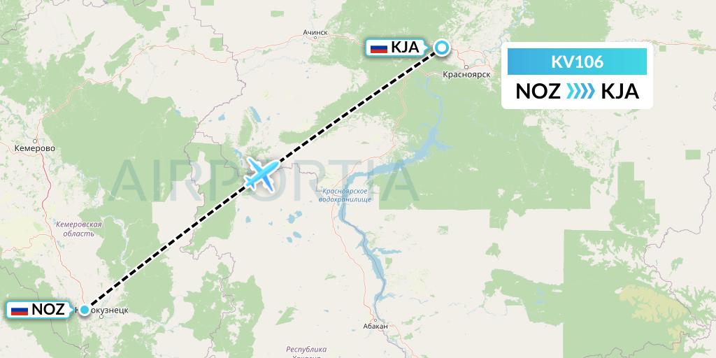 KV106 KrasAvia Flight Map: Novokuznetsk to Krasnoyarsk
