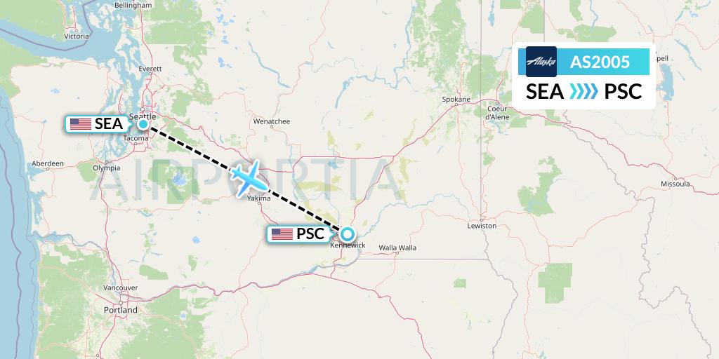 AS2005 Alaska Airlines Flight Map: Seattle to Pasco
