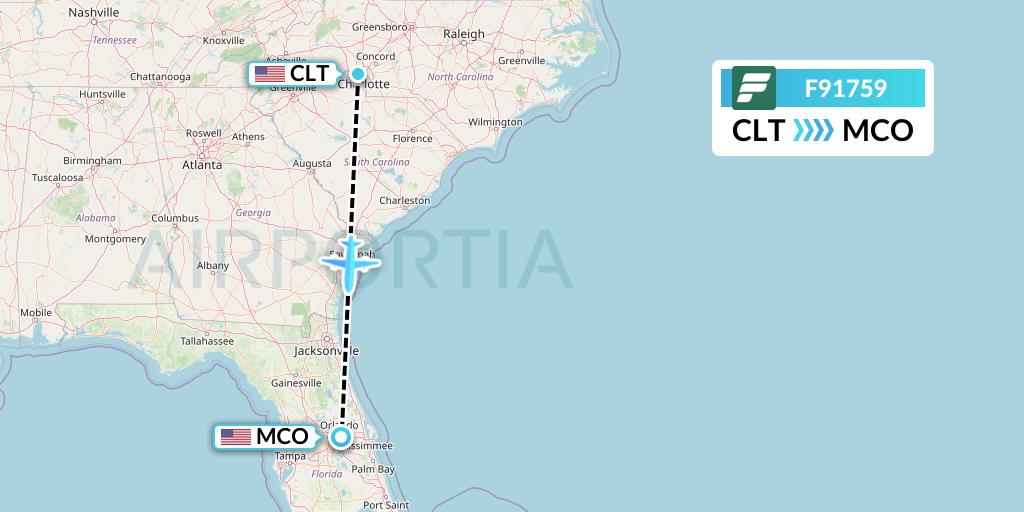 F91759 Frontier Airlines Flight Map: Charlotte to Orlando