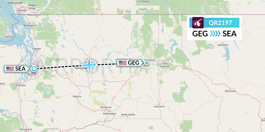 QR2197 Qatar Airways Flight Map: Spokane to Seattle