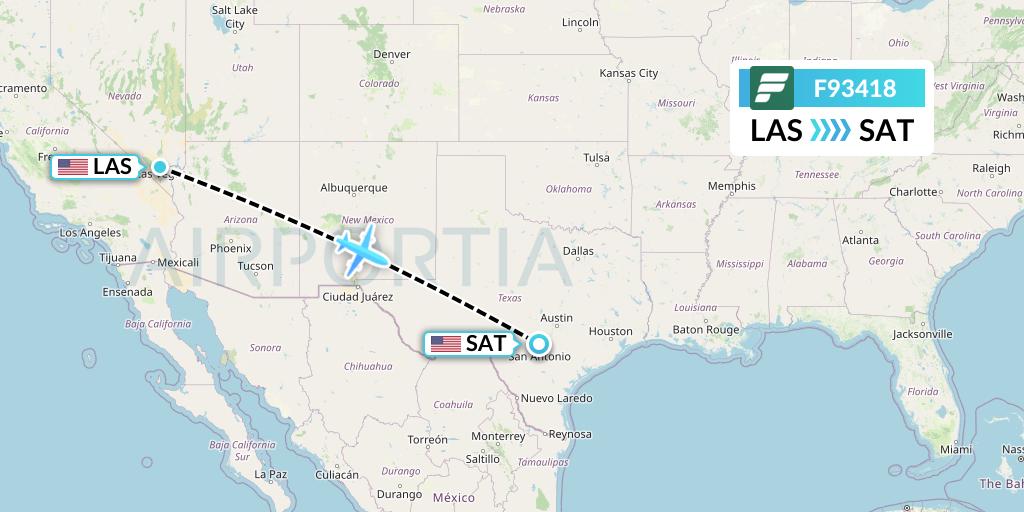 F93418 Frontier Airlines Flight Map: Las Vegas to San Antonio