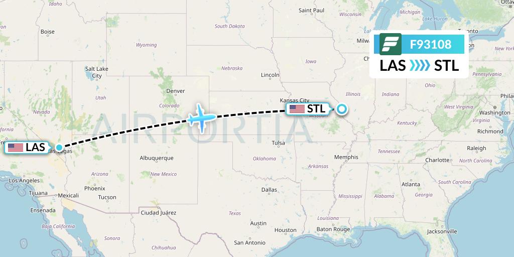F93108 Frontier Airlines Flight Map: Las Vegas to St. Louis