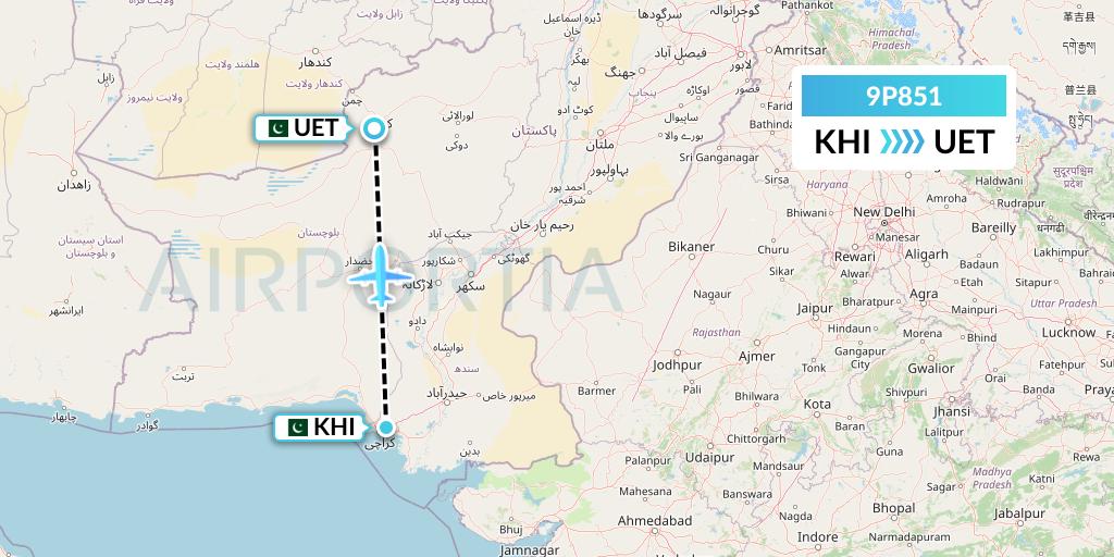 9P851 Fly Jinnah Flight Map: Karachi to Quetta
