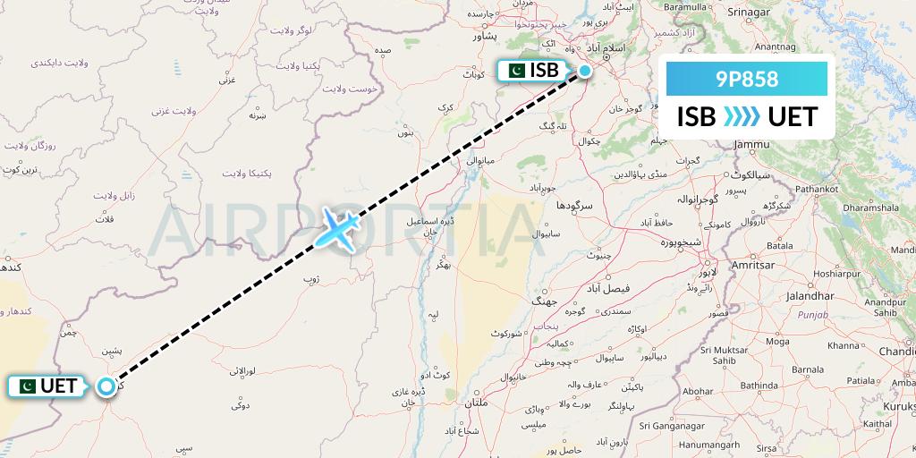 9P858 Fly Jinnah Flight Map: Islamabad to Quetta