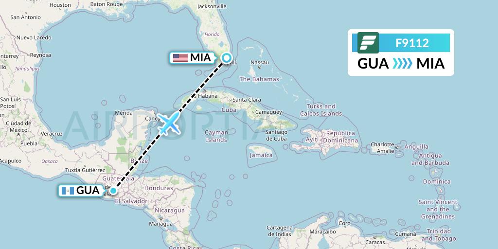F9112 Frontier Airlines Flight Map: Guatemala City to Miami