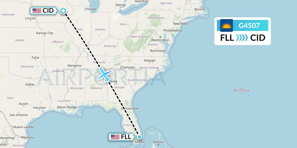 G4507 Allegiant Air Flight Map: Fort Lauderdale to Cedar Rapids