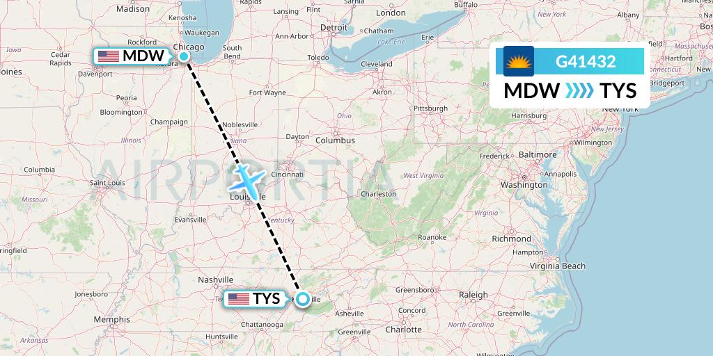 G41432 Allegiant Air Flight Map: Chicago to Knoxville