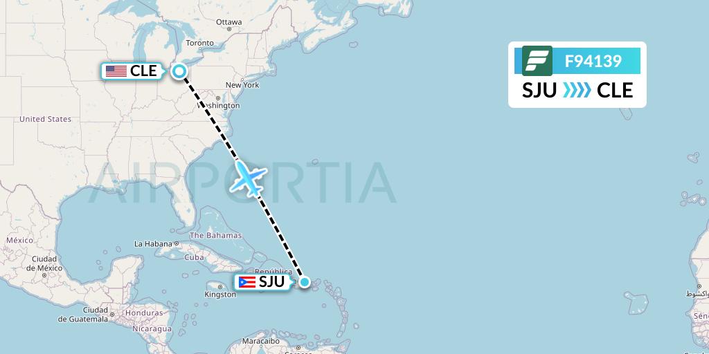 F94139 Frontier Airlines Flight Map: San Juan to Cleveland