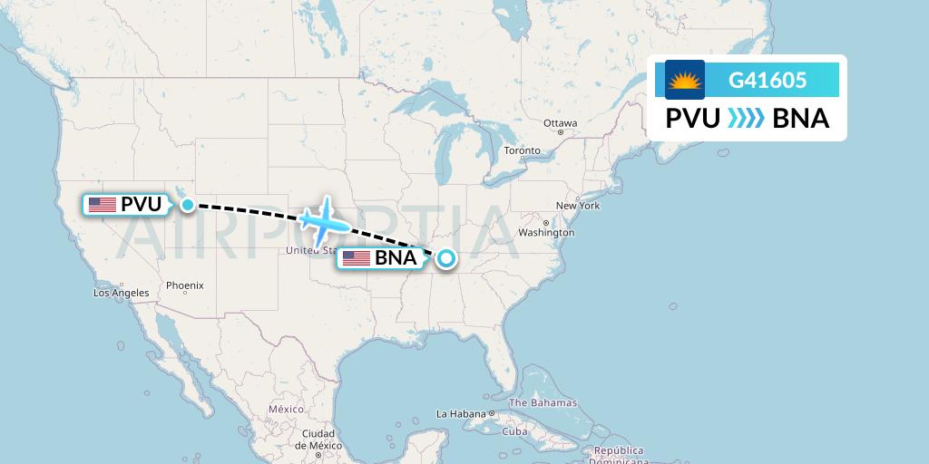 G41605 Allegiant Air Flight Map: Provo to Nashville