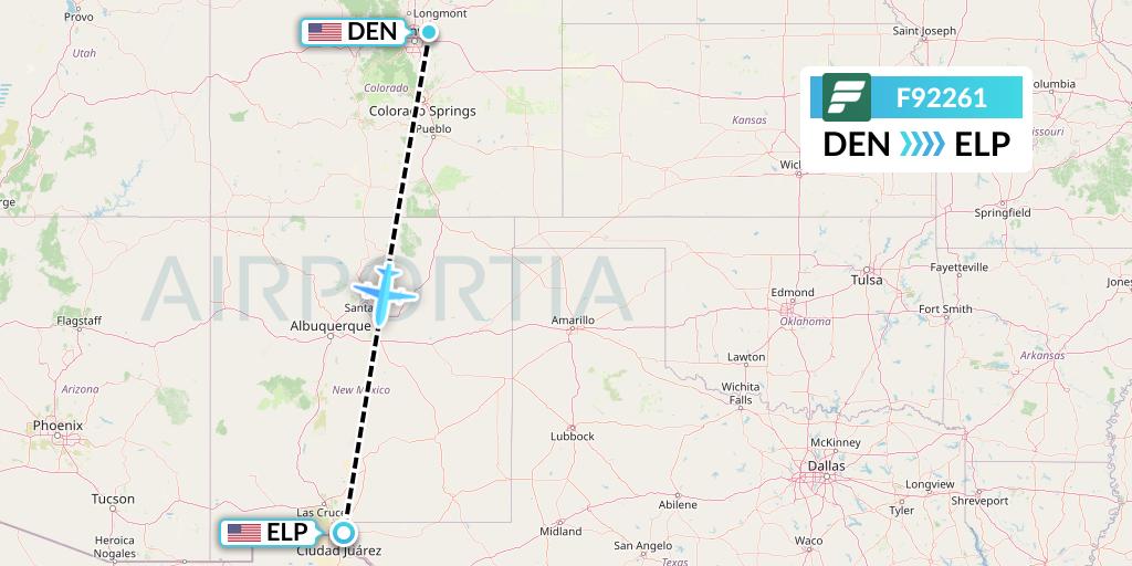 F92261 Frontier Airlines Flight Map: Denver to El Paso