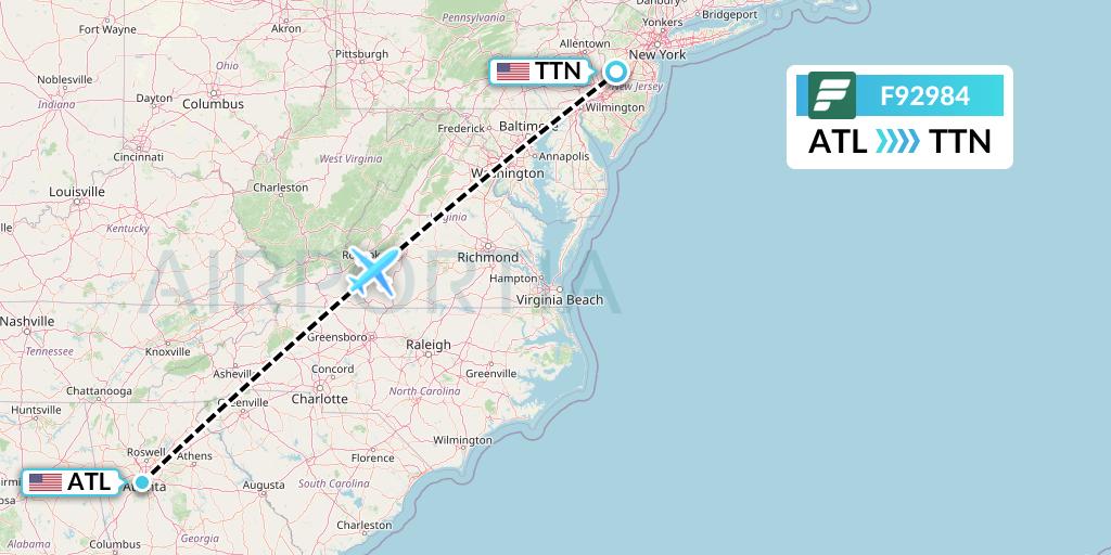 F92984 Frontier Airlines Flight Map: Atlanta to Trenton