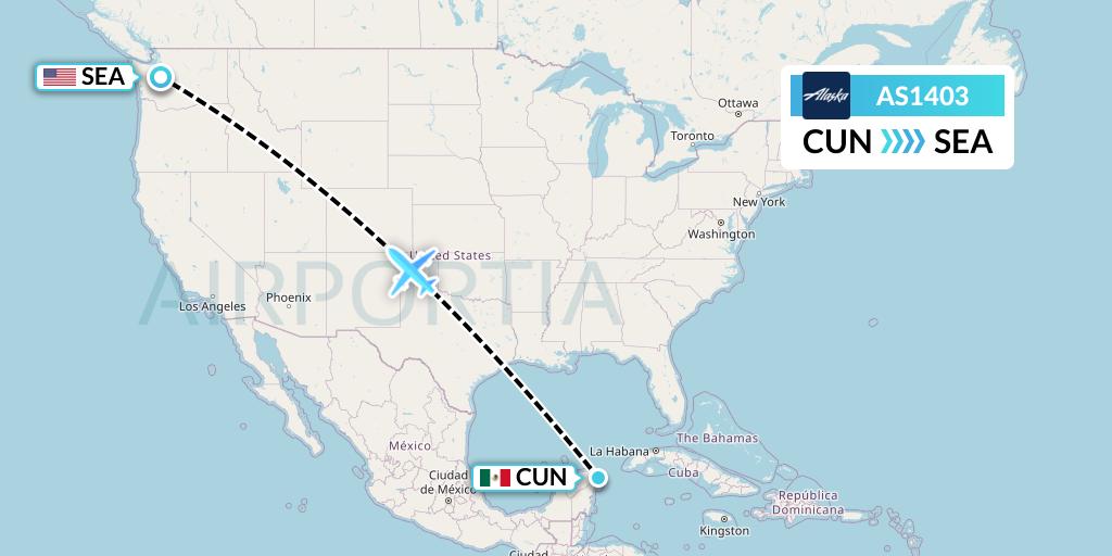 AS1403 Alaska Airlines Flight Map: Cancun to Seattle