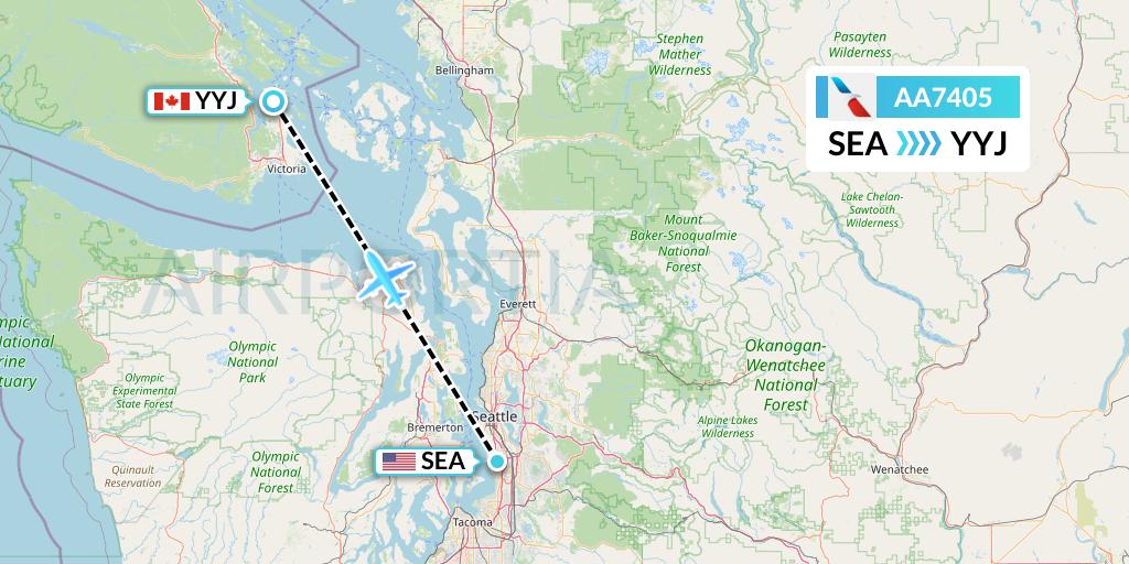 AA7405 American Airlines Flight Map: Seattle to Victoria