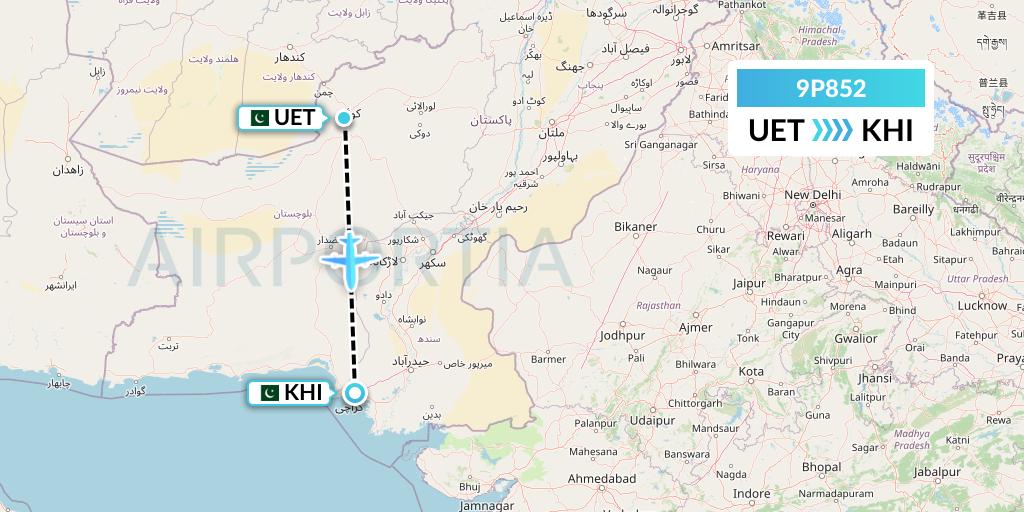 9P852 Fly Jinnah Flight Map: Quetta to Karachi