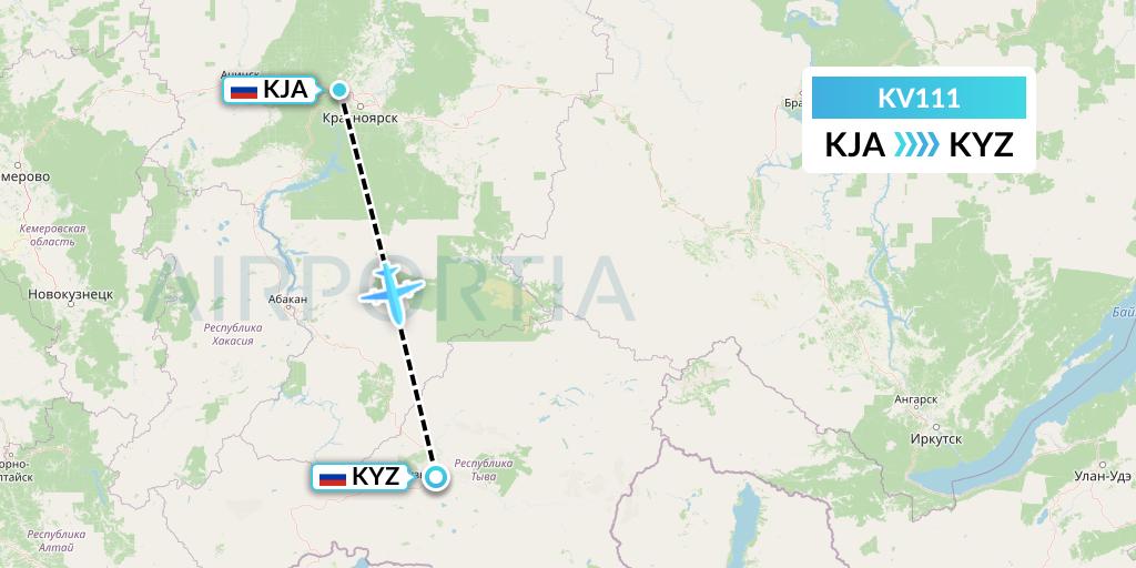 KV111 KrasAvia Flight Map: Krasnoyarsk to Kyzyl