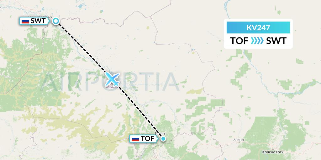KV247 KrasAvia Flight Map: Tomsk to Strezhevoy