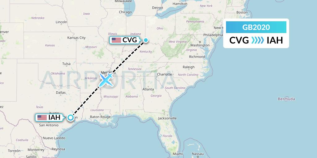 GB2020 ABX Air Flight Map: Cincinnati to Houston