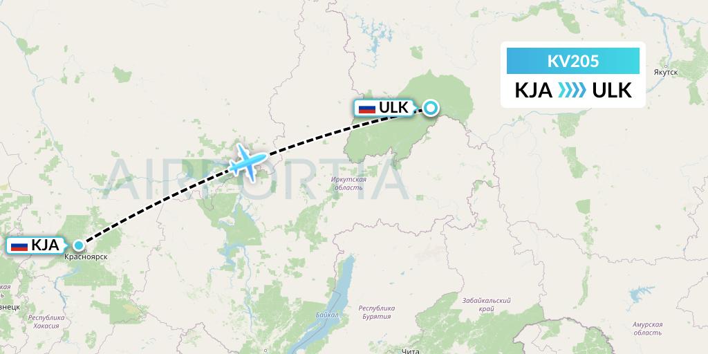 KV205 KrasAvia Flight Map: Krasnoyarsk to Lensk