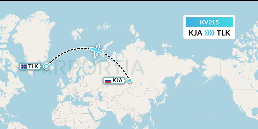 KV215 KrasAvia Flight Map: Krasnoyarsk to Talknafjordur