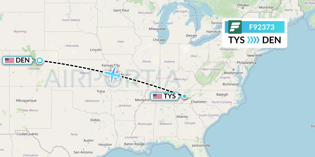 F92373 Frontier Airlines Flight Map: Knoxville to Denver