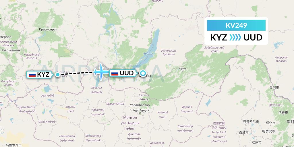 KV249 KrasAvia Flight Map: Kyzyl to Ulan-Ude