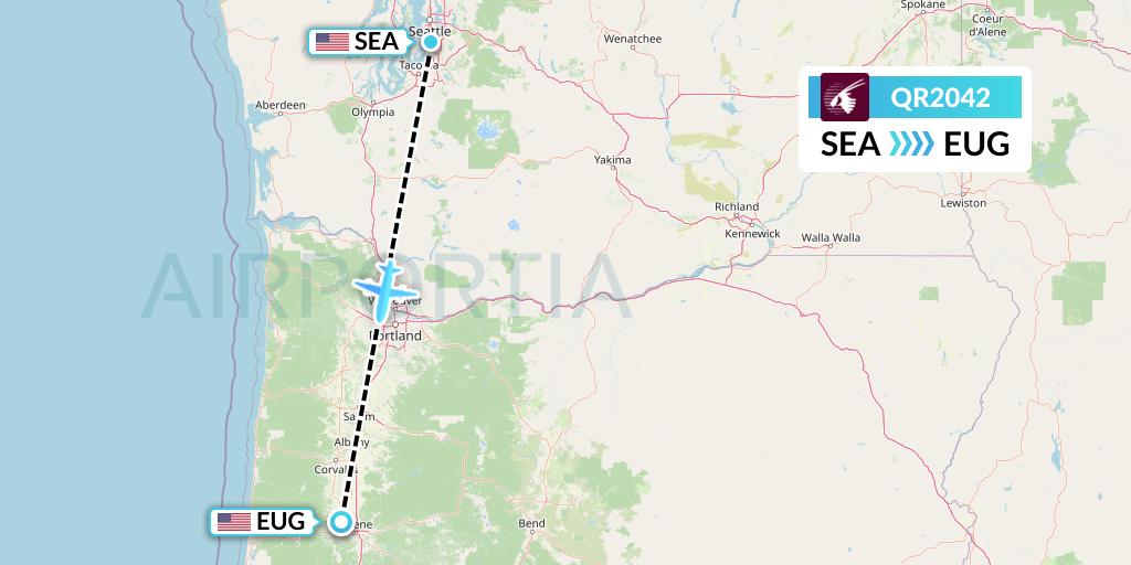 QR2042 Qatar Airways Flight Map: Seattle to Eugene
