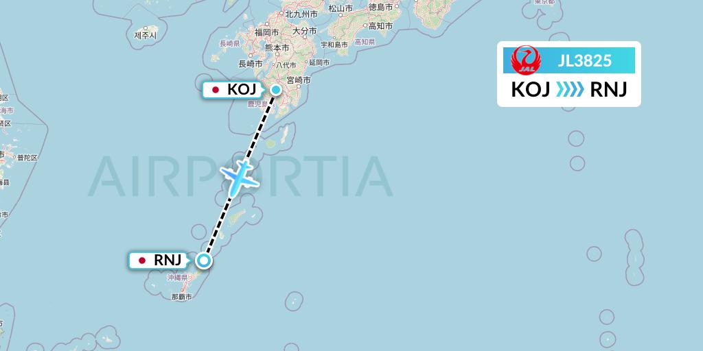 JL3825 Japan Airlines Flight Map: Kagoshima to Yoronjima