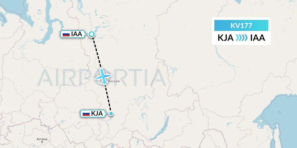 KV177 KrasAvia Flight Map: Krasnoyarsk to Igarka