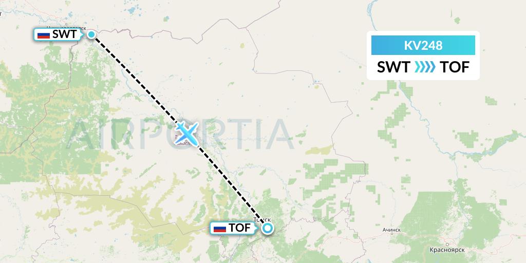 KV248 KrasAvia Flight Map: Strezhevoy to Tomsk