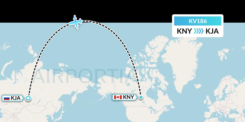 KV186 KrasAvia Flight Map: Kinoosao to Krasnoyarsk