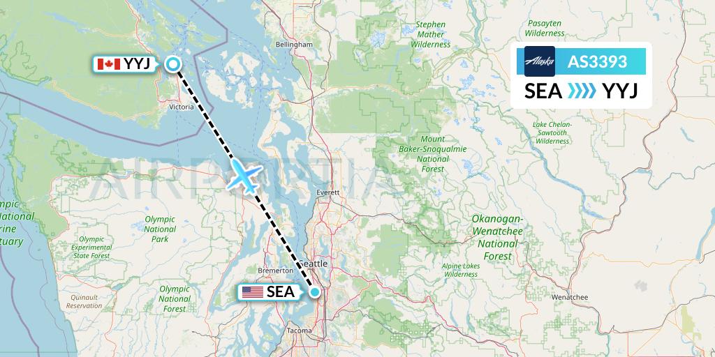 AS3393 Alaska Airlines Flight Map: Seattle to Victoria