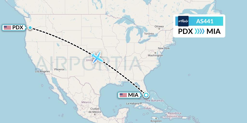 AS441 Alaska Airlines Flight Map: Portland to Miami