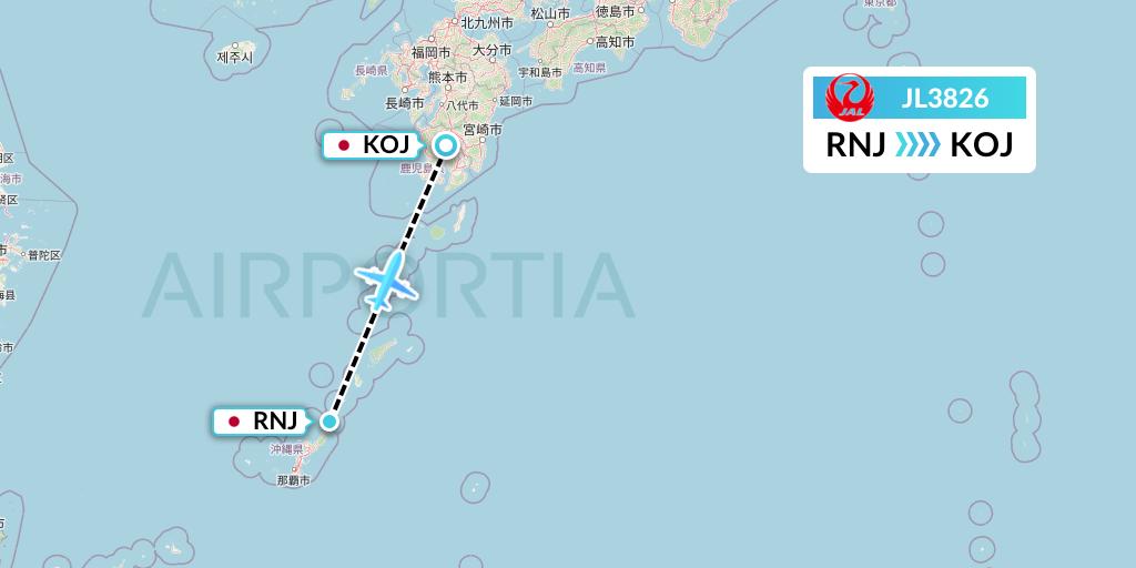 JL3826 Japan Airlines Flight Map: Yoronjima to Kagoshima
