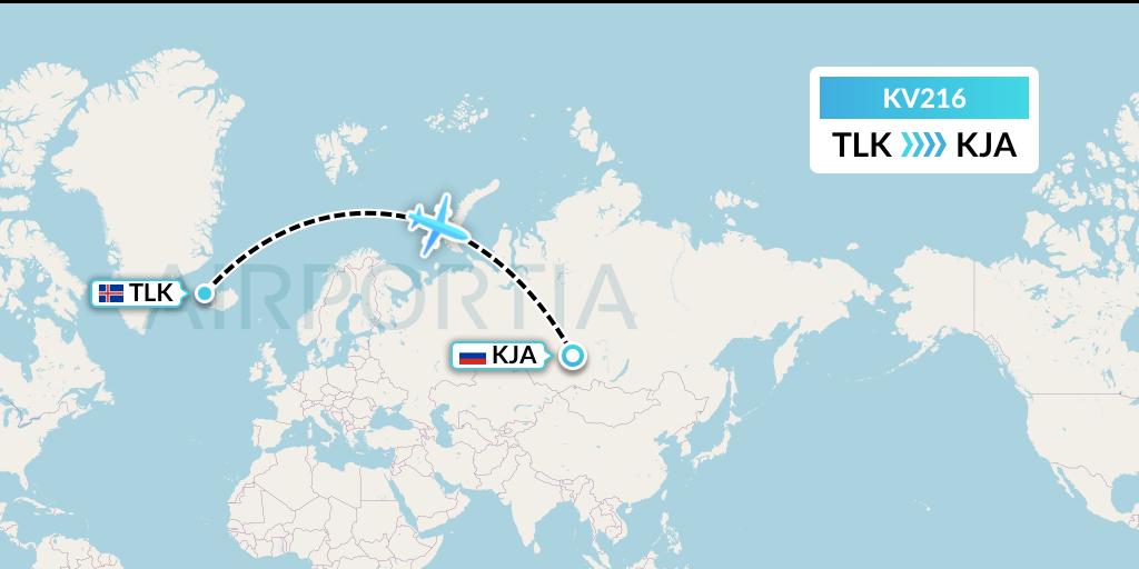KV216 KrasAvia Flight Map: Talknafjordur to Krasnoyarsk
