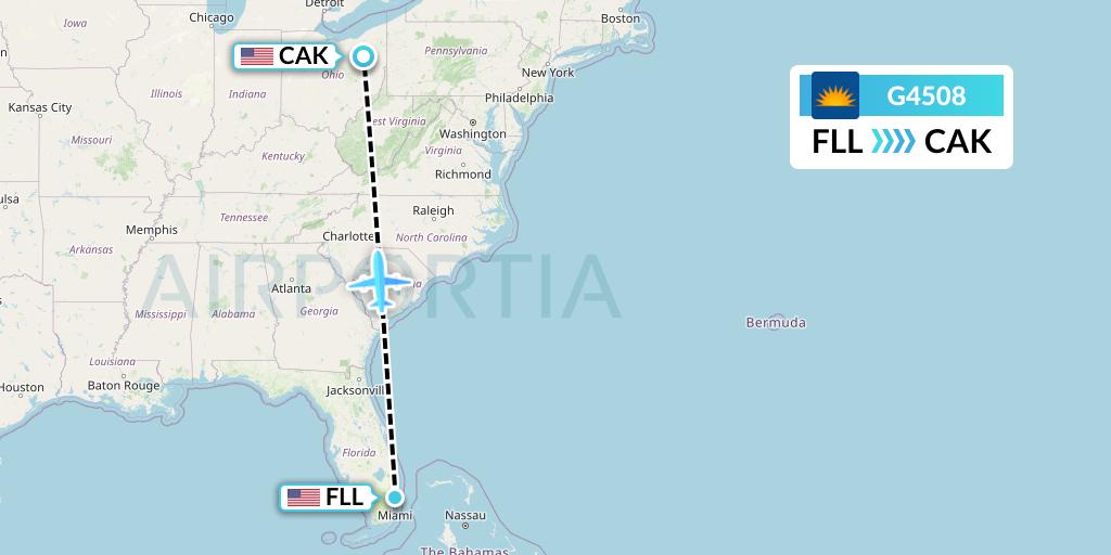 G4508 Allegiant Air Flight Map: Fort Lauderdale to Akron