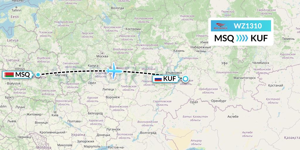 WZ1310 Red Wings Flight Map: Minsk to Samara