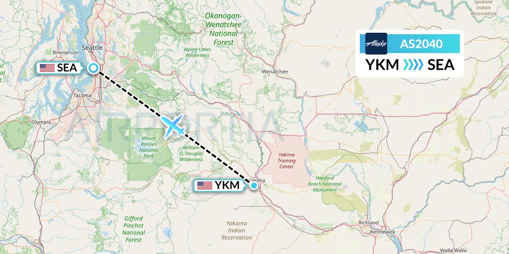 AS2040 Alaska Airlines Flight Map: Yakima to Seattle