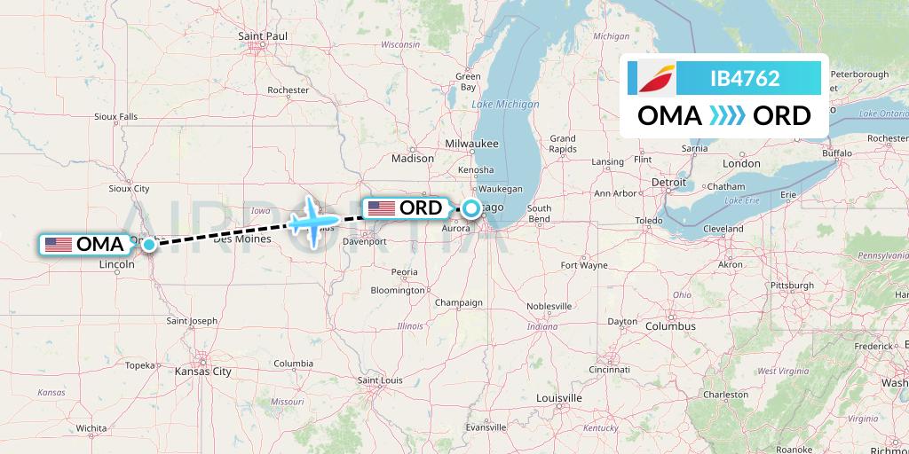 IB4762 Iberia Flight Map: Omaha to Chicago