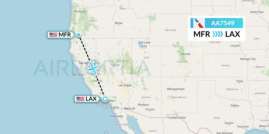 AA7549 American Airlines Flight Map: Medford to Los Angeles