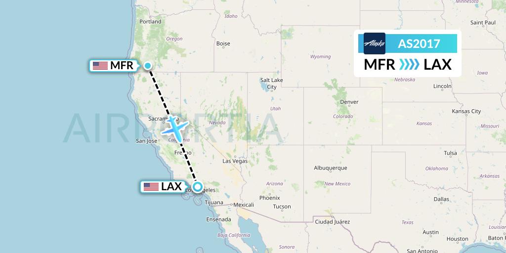 AS2017 Alaska Airlines Flight Map: Medford to Los Angeles