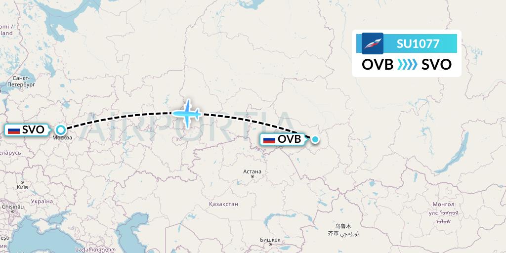 SU1077 Aeroflot Flight Map: Novosibirsk to Moscow