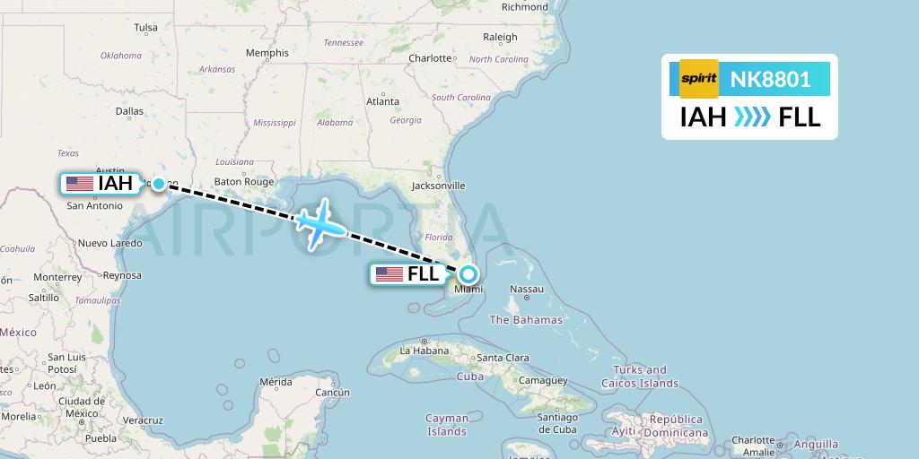 NK8801 Spirit Airlines Flight Map: Houston to Fort Lauderdale