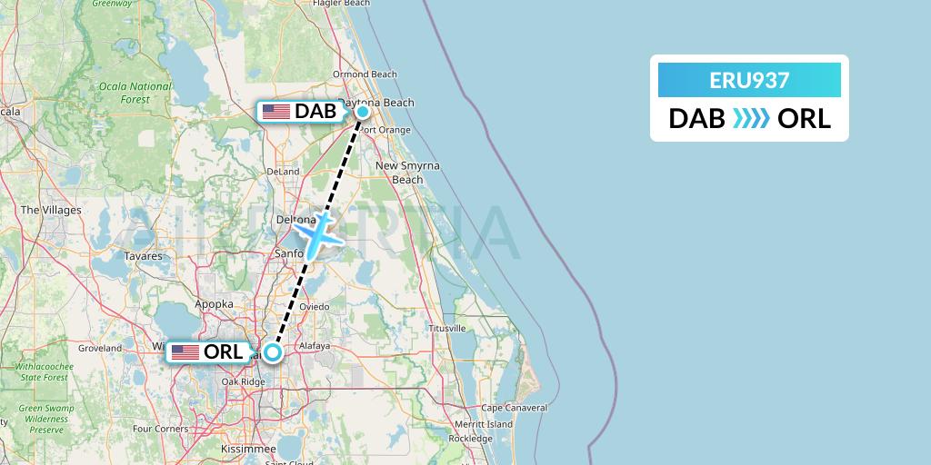 ERU937 Embry-riddle Aeronautical University Flight Map: Daytona Beach to Orlando